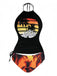 Bikini punk scheletro stampa da spiaggia nero anni '80