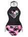 Bikini punk scheletro stampa da spiaggia nero anni '80
