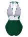 Costumi intero floreale scollo all'americana verde anni '40