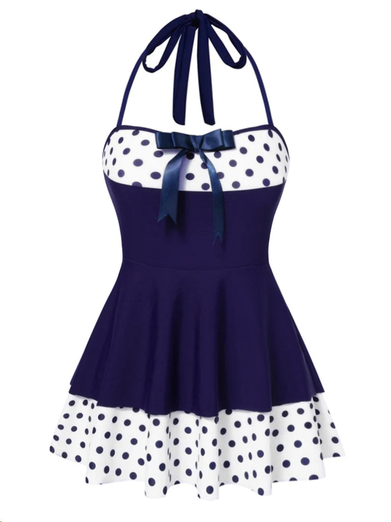 [Pre-Vendita] Costume con Gonna Marrone a Pois Patchwork Halter Anni '40 3