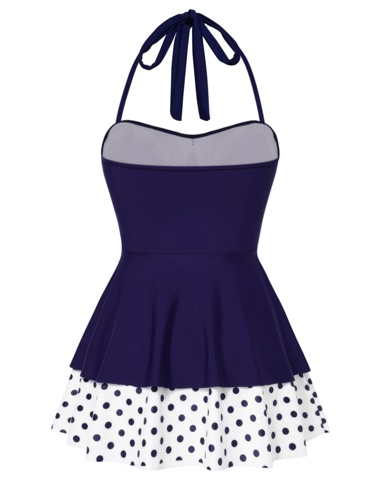 [Pre-Vendita] Costume con Gonna Marrone a Pois Patchwork Halter Anni '40 5