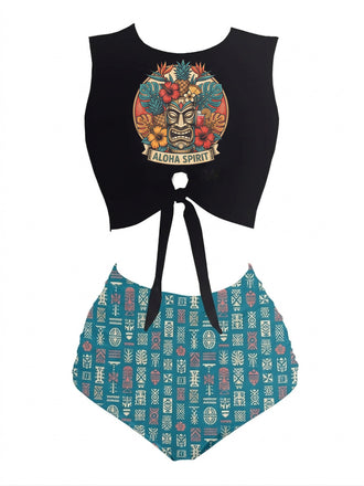 [Prevendita] Set tankini con spiaggia e scheletro blu anni '80