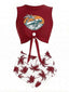 Set tankini con spiaggia e scheletro rosso anni '80