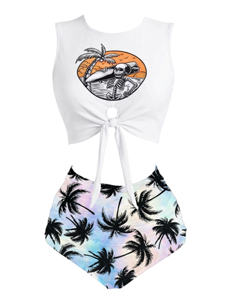 [Prevendita] Set tankini con spiaggia e scheletro bianco anni '80