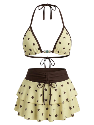 [Prevendita] Set Bikini Giallo Anni '60 a Quadri e Fragola con Scollo All'americana