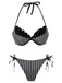 2PCS Bikini a righe e copricostume a balze grigio anni '60
