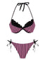Set bikini a righe in rete con fiocco rosa anni '60
