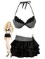 2PCS Bikini a righe e copricostume a balze grigio anni '60