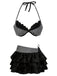 2PCS Bikini a righe e copricostume a balze grigio anni '60