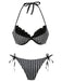 2PCS Bikini a righe e copricostume a balze rosa anni '60