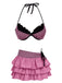 2PCS Bikini a righe e copricostume a balze rosa anni '60