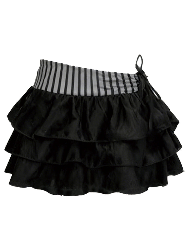 2PCS Bikini a righe e copricostume a balze grigio anni '60