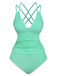 Set tankini con scollo a V profondo e schiena incrociata anni '40
