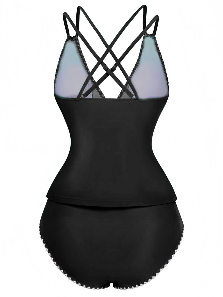 Set tankini con scollo a V profondo e schiena incrociata anni '40