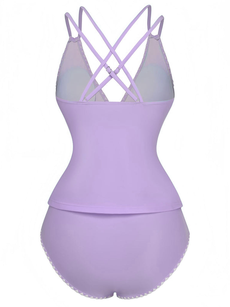 Set tankini con scollo a V profondo e schiena incrociata anni '40
