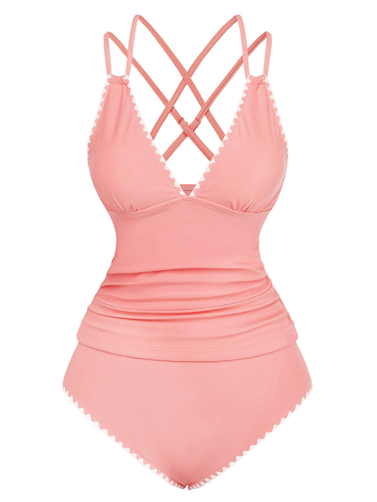 Set tankini con scollo a V profondo e schiena incrociata anni '40