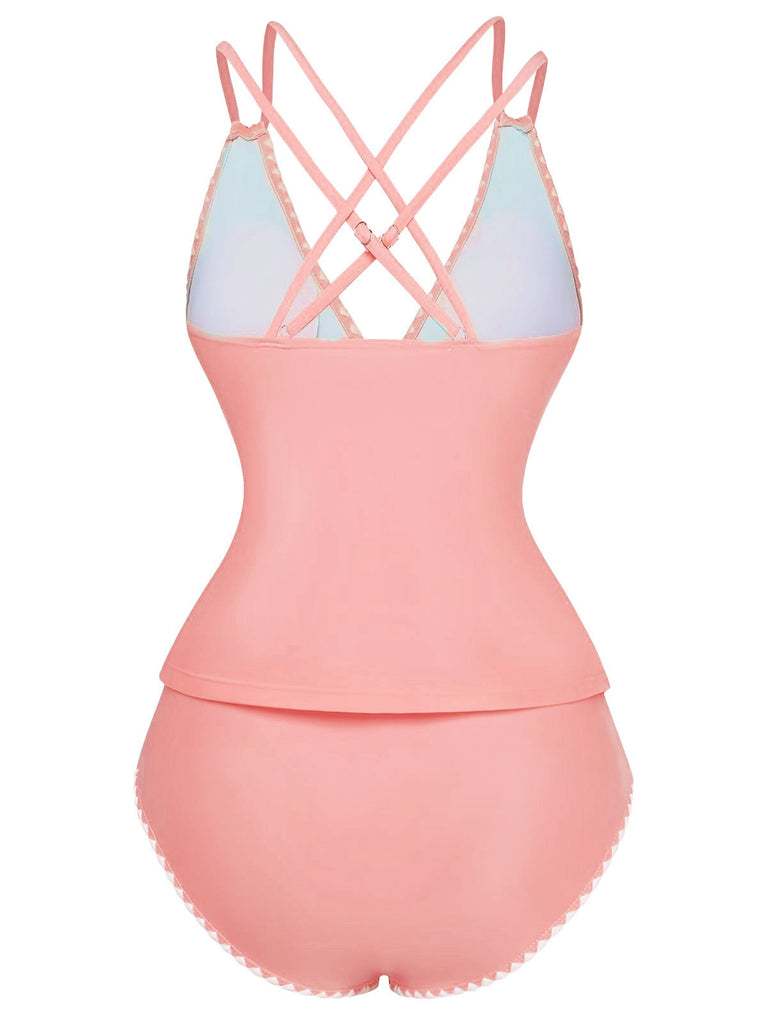 Set tankini con scollo a V profondo e schiena incrociata anni '40