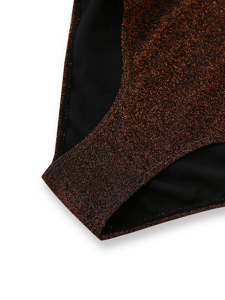 Costumi intero con fiocco e scollo all'americana glitterato anni '40