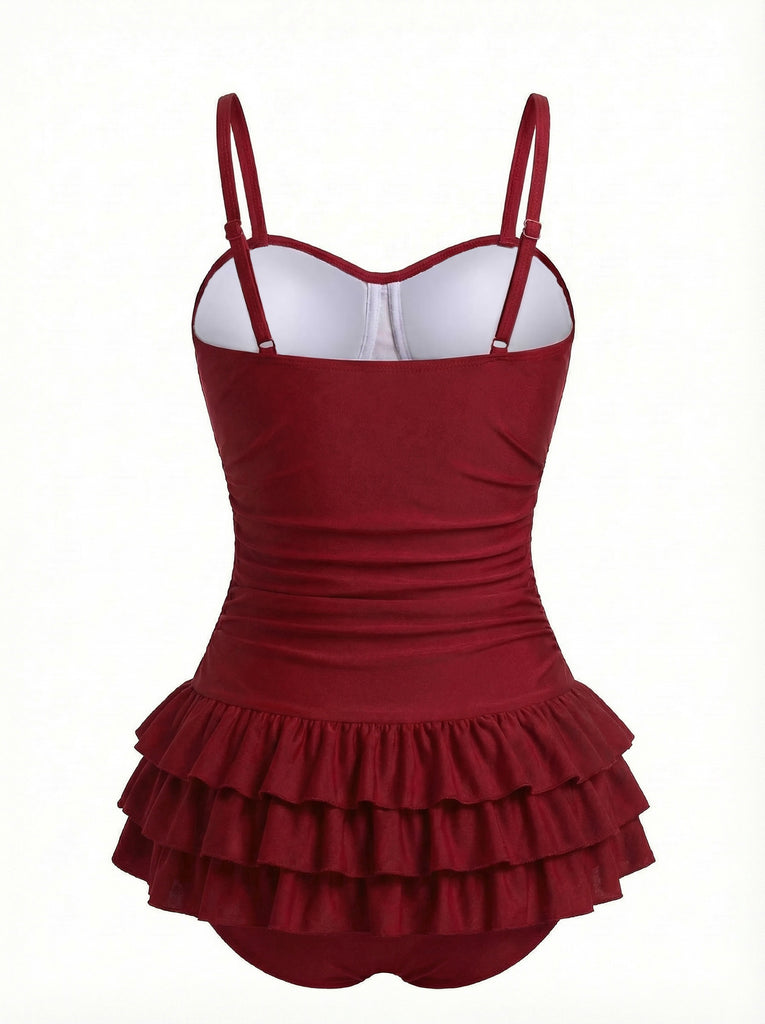 Costumi intero con volant rosso anni '50