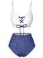 Bikini blu anni '40 effetto denim con spalline sottili