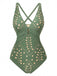 1940s Hollow Out Metal Buckle One-Piece Swimsuit