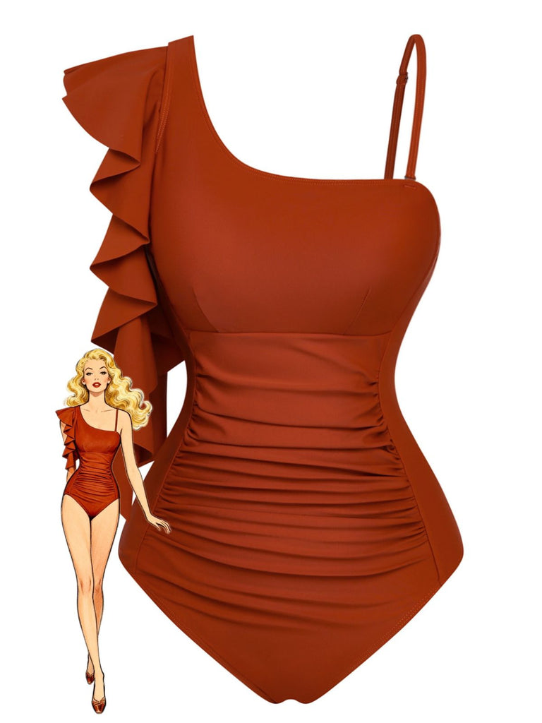 Costume Intero con Scollo Asimmetrico e Volant Anni '40