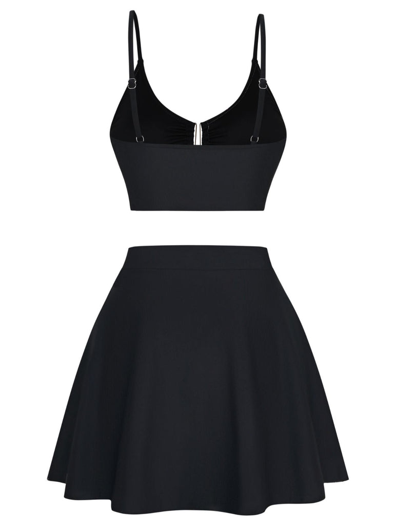 Set Tankini Nero a Fiori con Fibbia in Metallo Anni '40 3