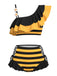 Bikini con righe ape e margherite 3D a balze anni '40