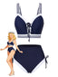 Bikini a righe stile nautico con lacci blu anni '40