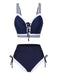 Bikini a righe stile nautico con lacci blu anni '40