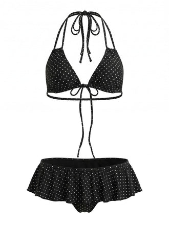 Set Bikini Nero con Volant con Allacciatura a Pois Anni '50 2