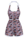[Pre-Vendita] Costume Intero Marrone Halter Leopardato con Patchwork Anni '50 2