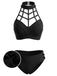 [Prevendita] Costume da Bagno a Gabbia Halter Gotico con Cut-Out - Nero Anni '70