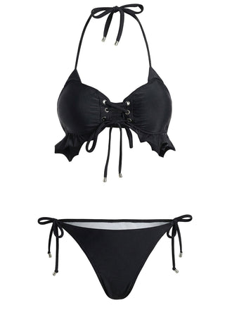 [Pre-Vendita] Set Bikini Nero Halter con Allacciatura e Volant Anni '50