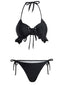 Set Bikini Nero Anni '50 con Volant e Scollo All'americana