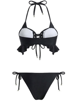 [Pre-Vendita] Set Bikini Nero Halter con Allacciatura e Volant Anni '50 2