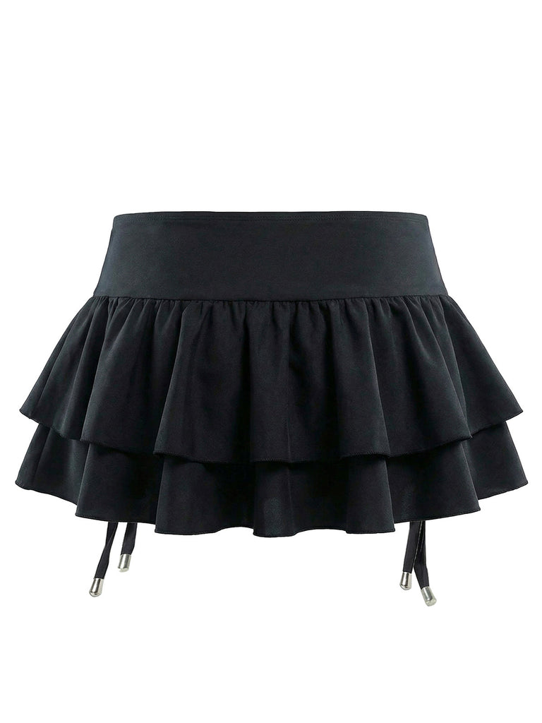 [Pre-Vendita] Set Bikini Nero con Allacciatura Halter e Copricostume a Balze Anni '50 6