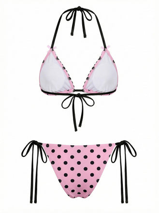 Set Bikini Rosa Anni '40 a Pois con Pizzo