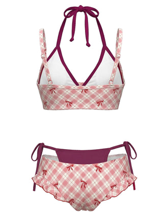 [Prevendita] Set Bikini Viola Anni '50 a Quadri con Fiocco e Doppio Strato