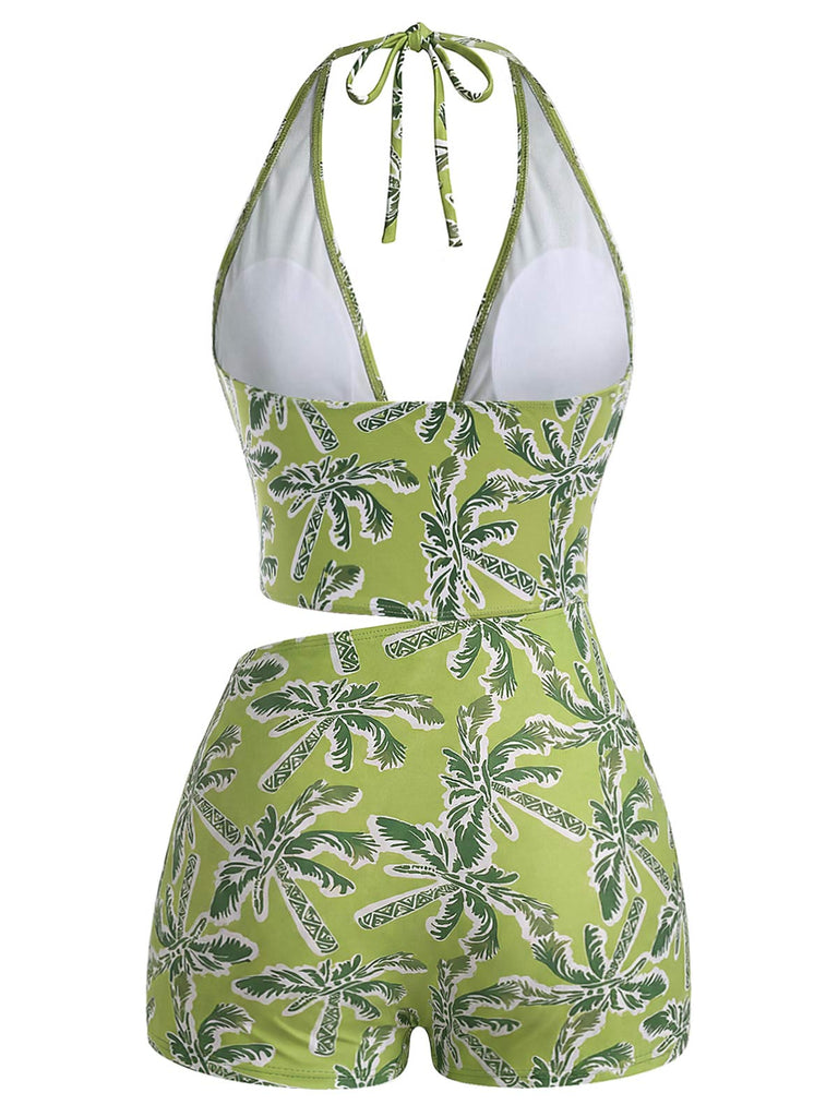 [Pre-Vendita] Costume Intero Verde con Palme Scollo Profondo e Cut-Out Anni '50 4