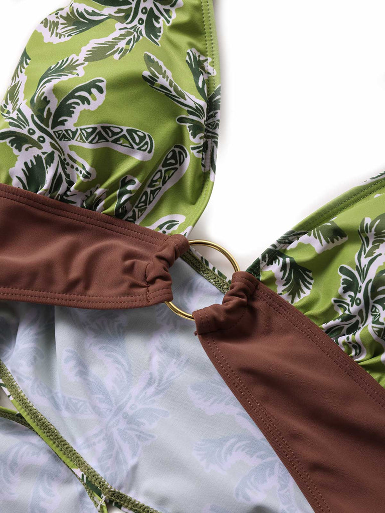 [Pre-Vendita] Costume Intero Verde con Palme Scollo Profondo e Cut-Out Anni '50 5