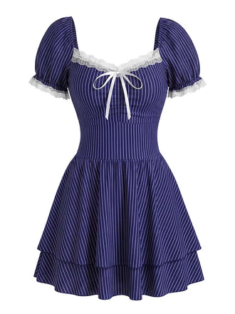 [Pre-Vendita] Costume Intero Blu Gessato con Pizzo e Maniche a Sbuffo Anni '40 2