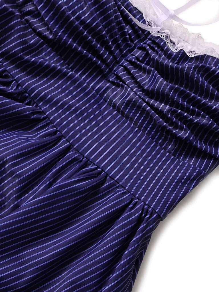 [Pre-Vendita] Costume Intero Blu Gessato con Pizzo e Maniche a Sbuffo Anni '40 5