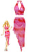 Gradient con Allacciatura al Collo Tankini Set & Asymmetric Cover-Up Rosa Anni '50