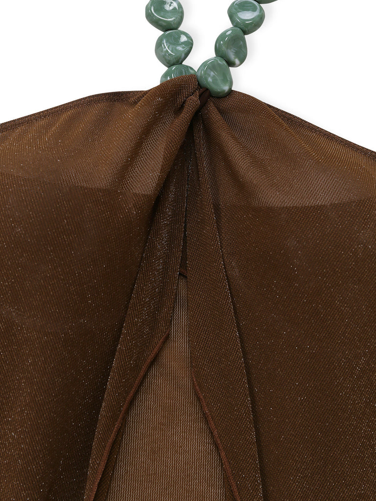 Brown 1940s Halter Solid Bikini & Cover Up Set 6