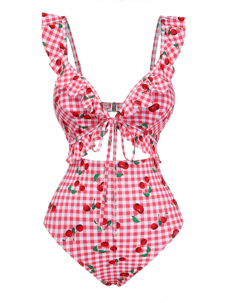 Red 1950s Halter One-Piece Swimsuit 2