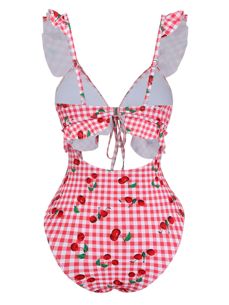 Red 1950s Halter One-Piece Swimsuit 3