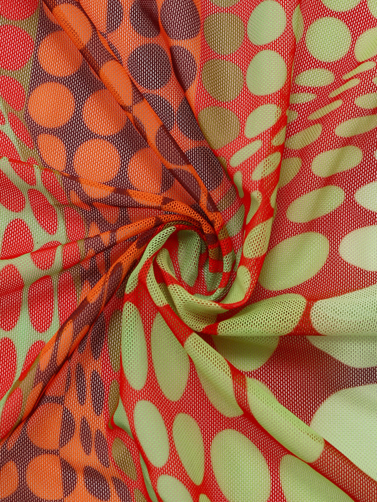 Set Bikini Arancione Psychedelic a Pois in Rete Anni '60 8