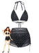 Pois con Allacciatura al Collo Set Bikini & Cover-Up Nero Anni '50