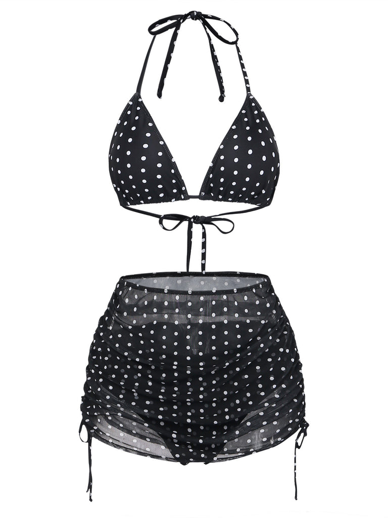 Black 1950s Ruched Tankini Set 7